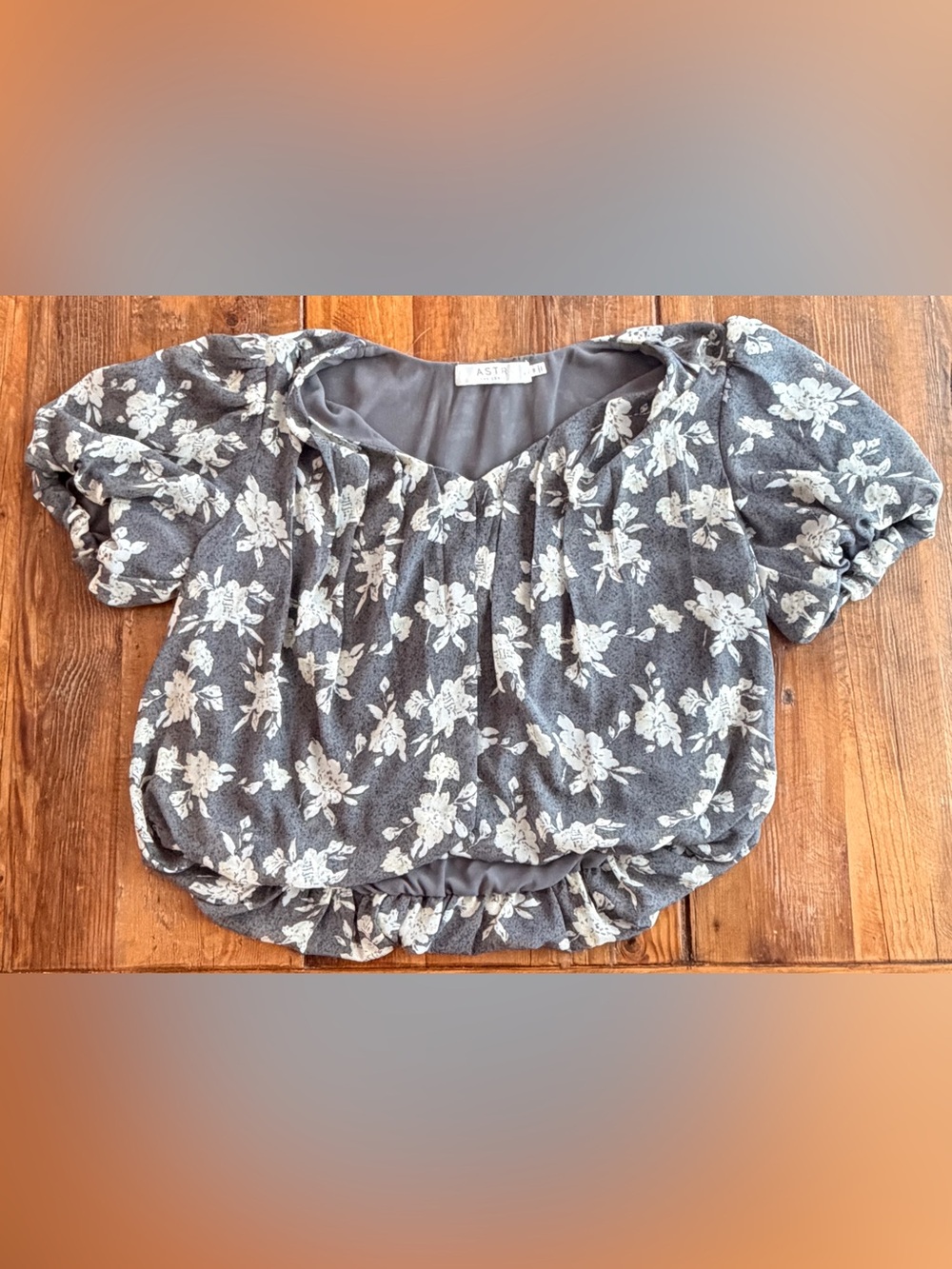 Astr Gray Top with White Floral Print